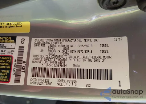2018 Toyota Tundra Sr5 5.7L V8 from USA, damaged, VIN 5TFDW5F11JX696664